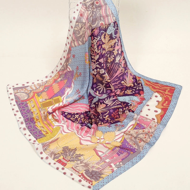 Women's Elegant Basic Flower Satin Printing Silk Scarf
