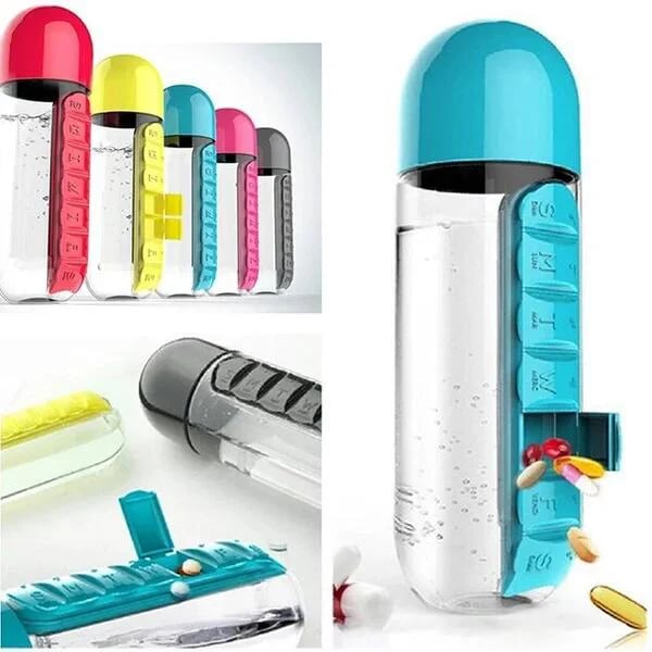 Water Bottle With Weekly Pillbox | Buy 2 Free Shipping