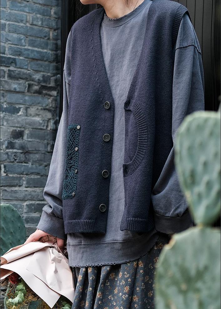 For Spring Blue Fashion Spring V Neck Button Down Knitted Coat