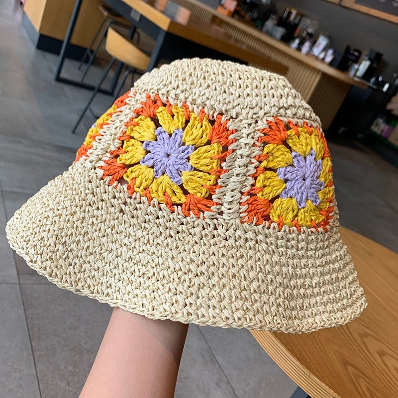Women's Sweet Flower Flowers Wide Eaves Straw Hat