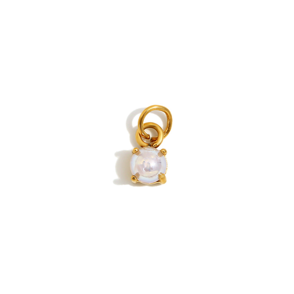 Simple And Versatile Colorful Diy Accessories Pendant Stainless Steel Plated 18K Gold Small Gemstone Pendant