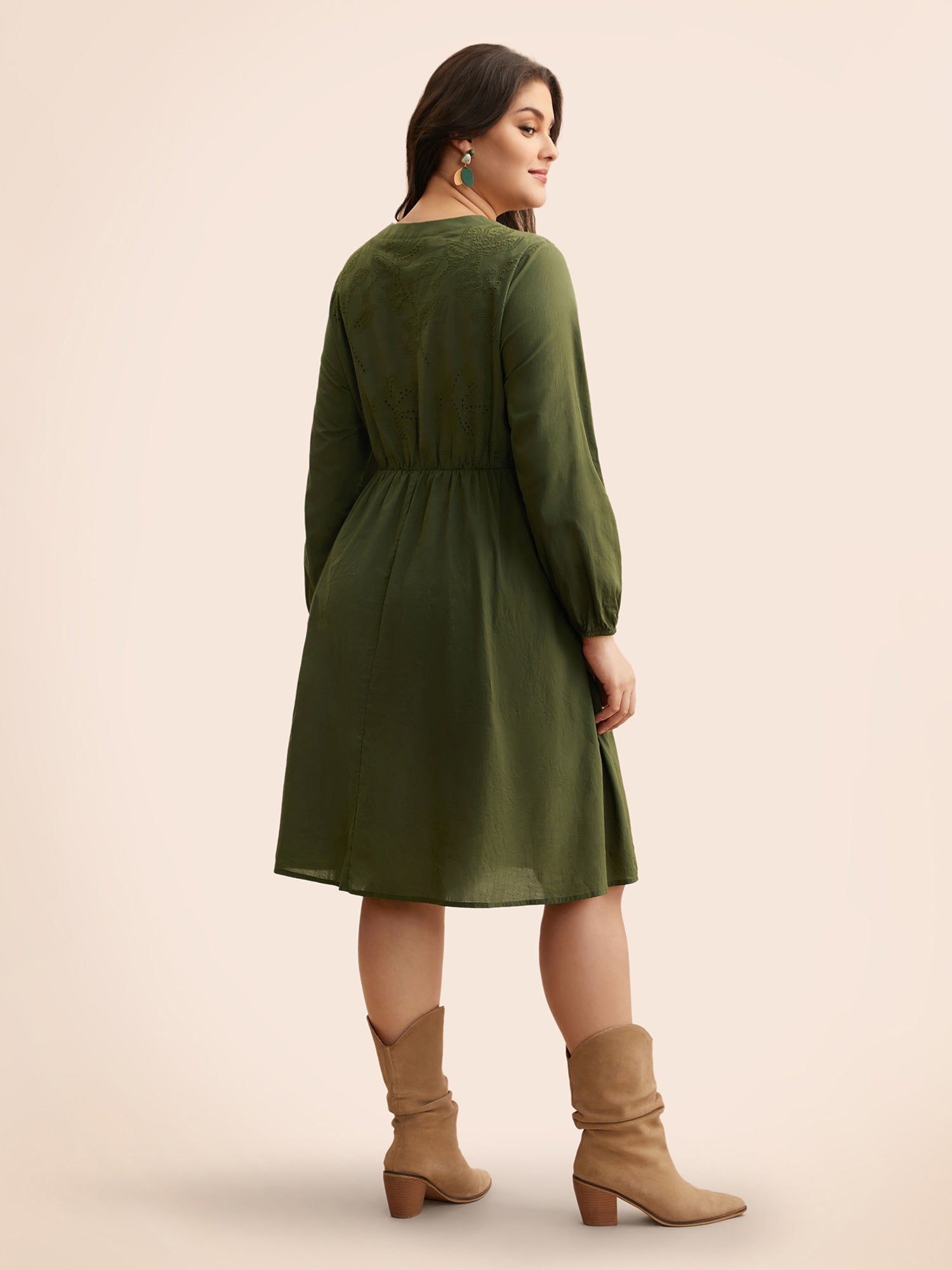 Notched Broderie Anglaise Button Detail Dress