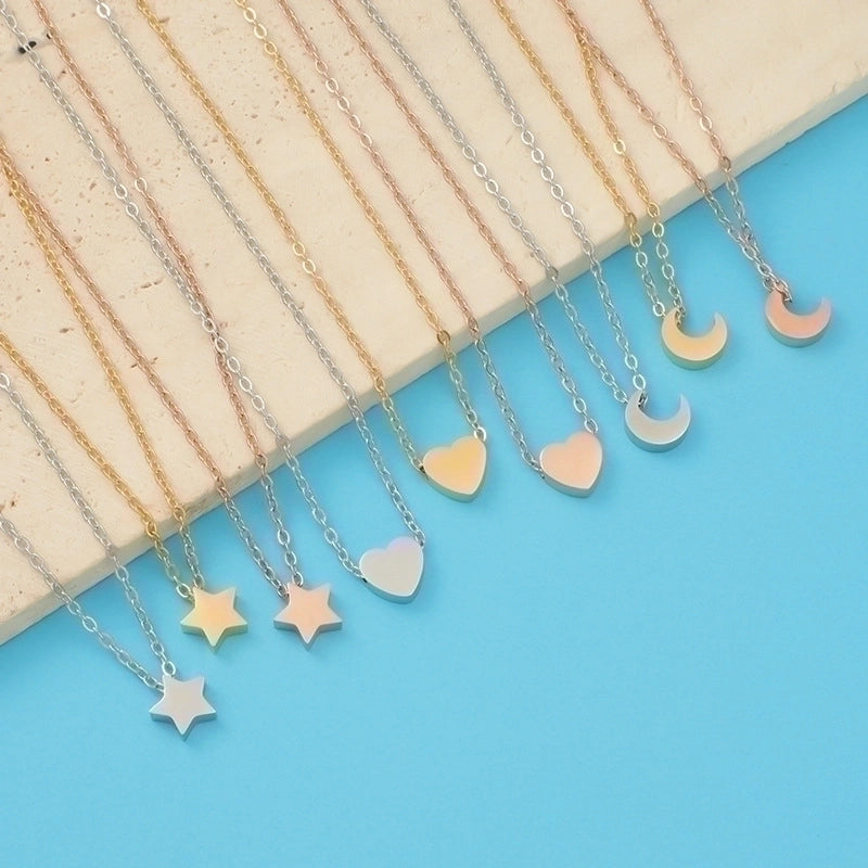 Stainless Steel 18K Gold Plated Lady Minimalist Star Moon Heart Shape None Pendant Necklace