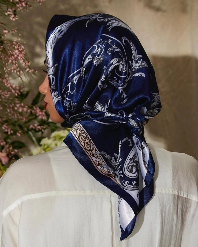 Women's Casual Minimalist Tree Feather Flower Satin Printing Silk Scarf