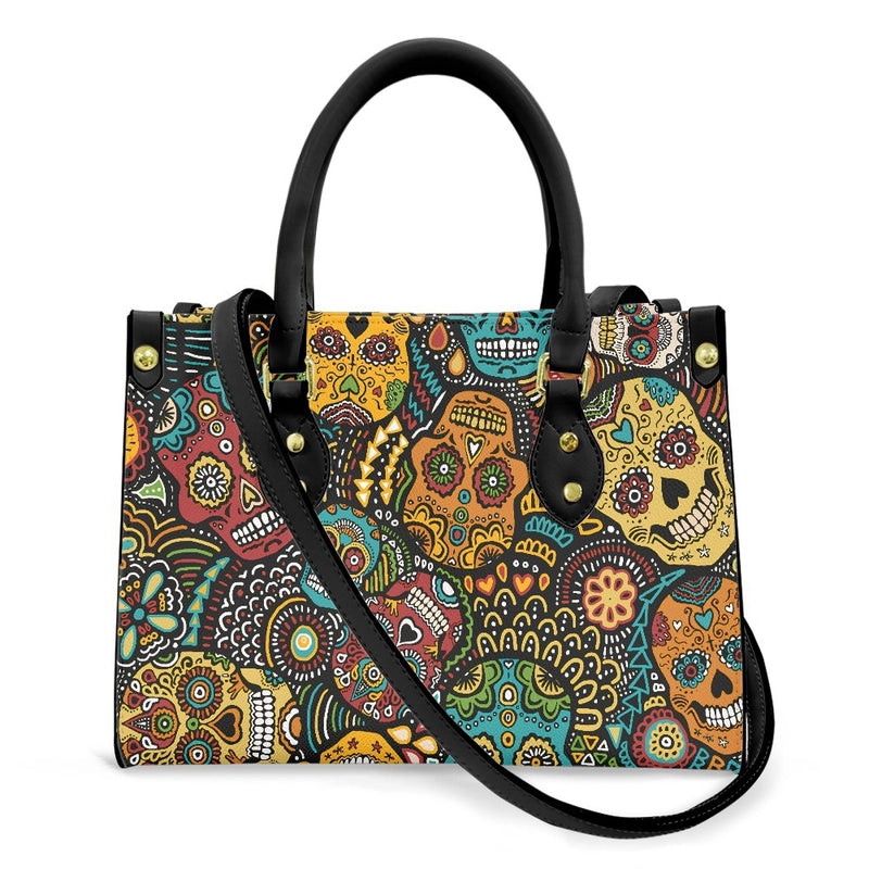 Halloween Women's Medium Pu Leather Human Floral Streetwear Square Hook Loop Customized Tote Bag