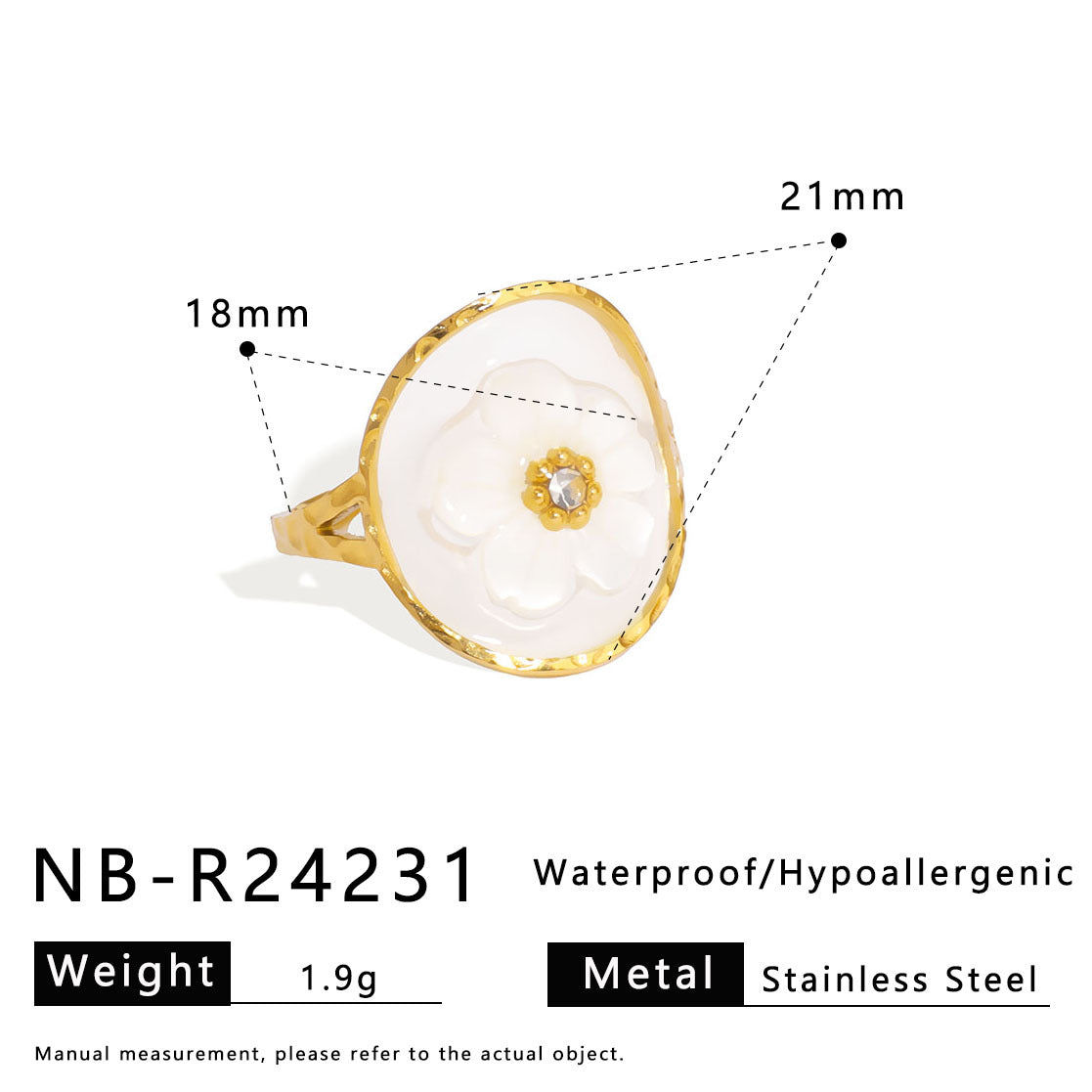 Ring Open Stainless Steel Diamond Flower Ring Epoxy Personalized Pearl Women'S Jewelry Set