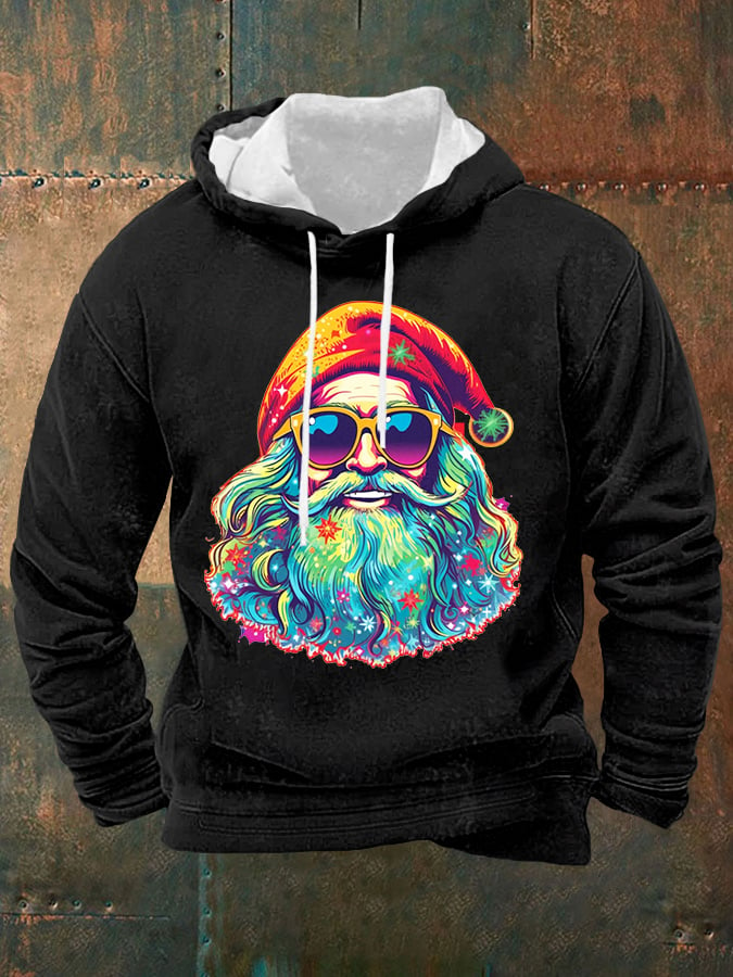 Men's Christmas Hippie Santa Print Casual Hoodie