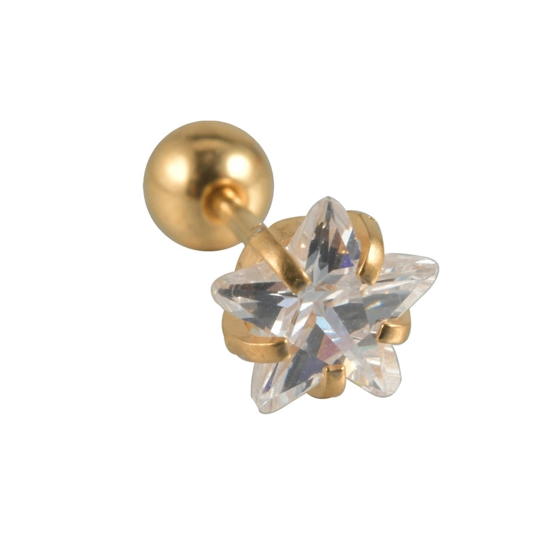 1 Piece Ear Cartilage Rings & Studs Casual Elegant Vacation Star 304 Stainless Steel Inlay Zircon 18K Gold Plated Lip Rings Ear Cartilage Rings & Studs