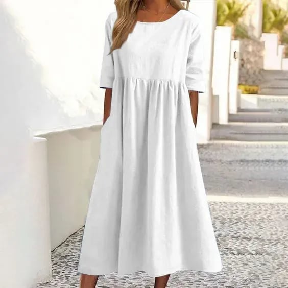 49% OFF🔥Women's Casual Basic Outdoor Crew Neck Pocket Smocked Cotton Dress