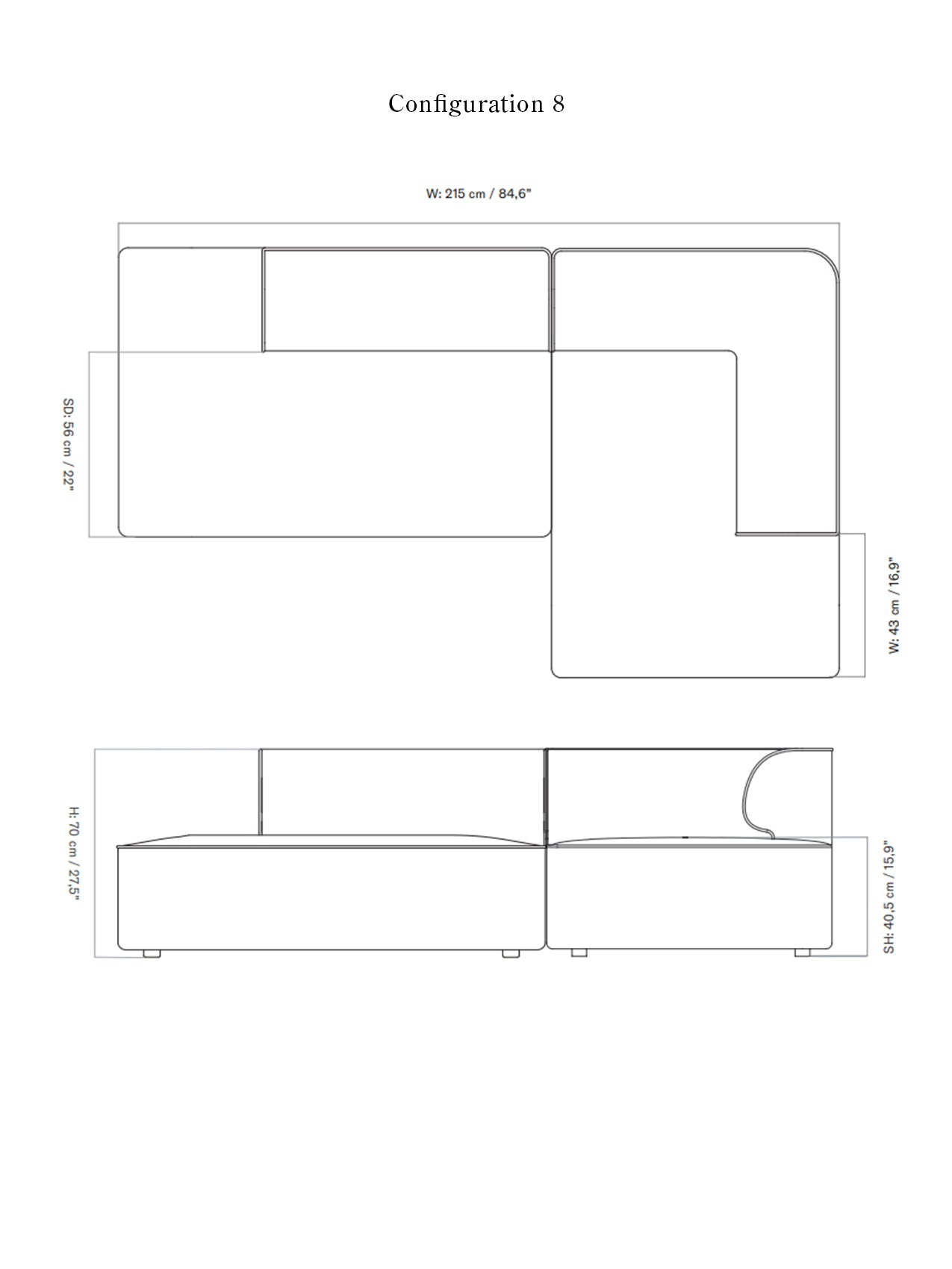 Eave Modular Sofa. 2-seater. Configurations 7-8