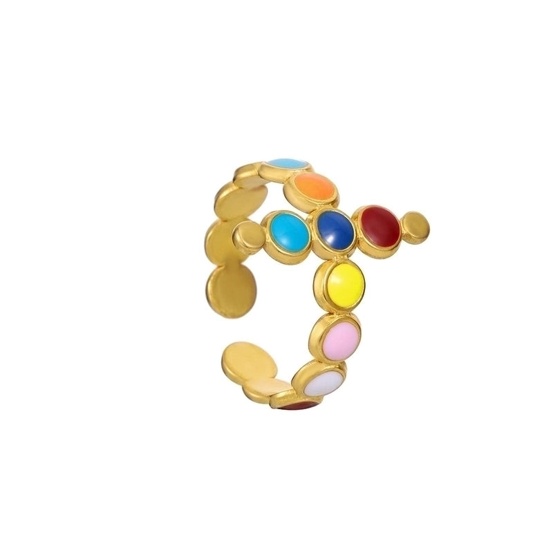 Vintage Style Color Block Stainless Steel 18K Gold Plated Plating Open Rings