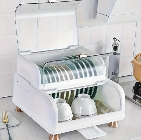 Multi-Function Dish Rack. Drain Dish Rack With Cover. Dish Drainer Utensil Organizer For Kitchen