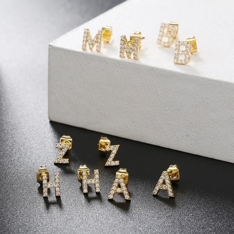 Ethnic Style Letter Copper Earrings Ear Studs
