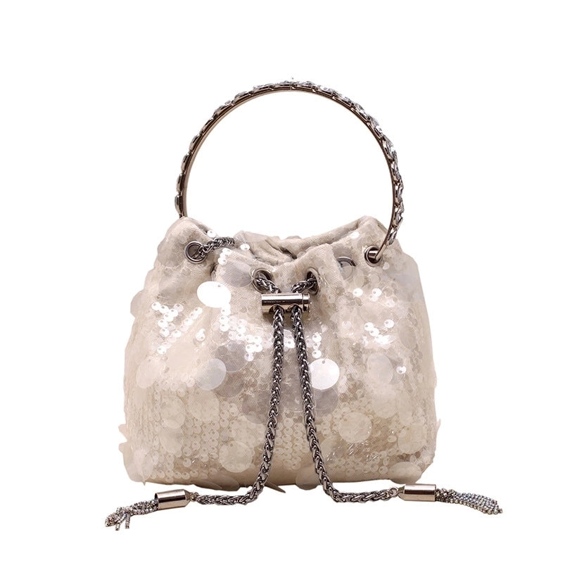 Black Yellow Silver Sequin Solid Color Bucket Evening Bags
