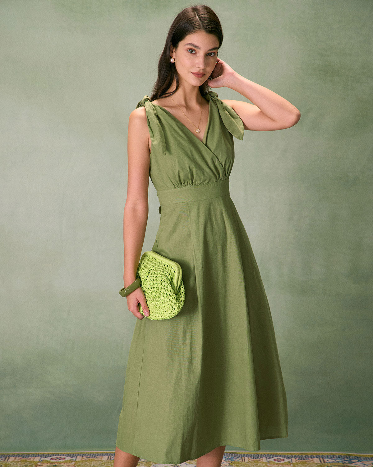 The Green Tie Strap Backless Midi Dress