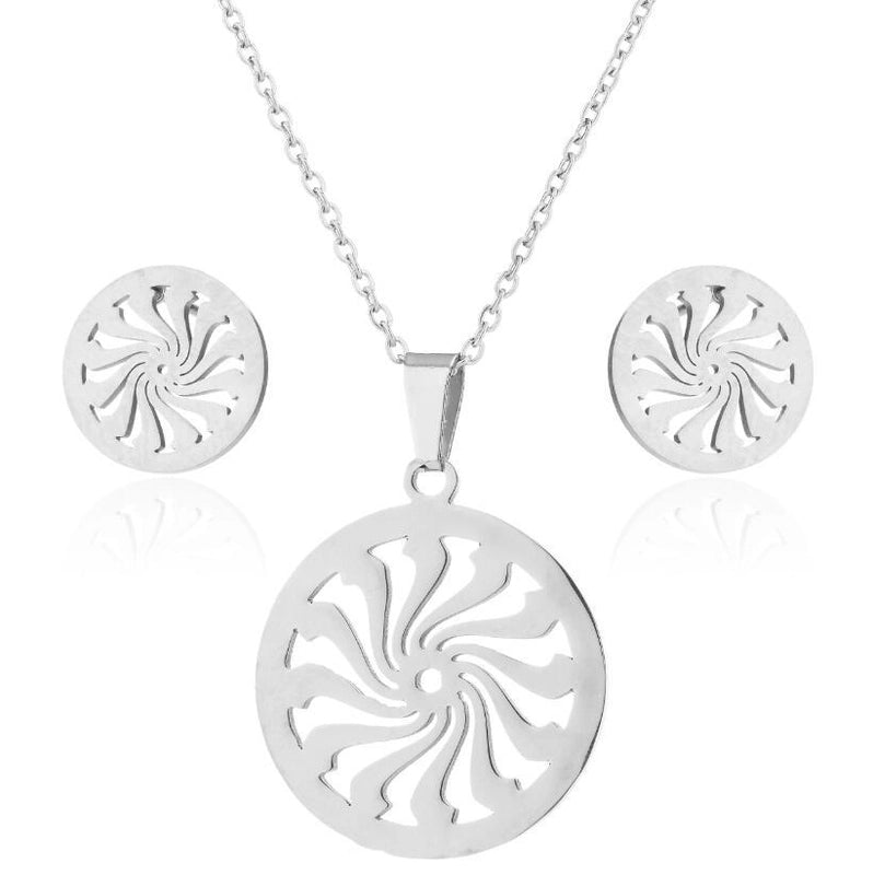 Fashion Geometric 201 Stainless Steel 18K Gold Plated Plating Earrings Necklace