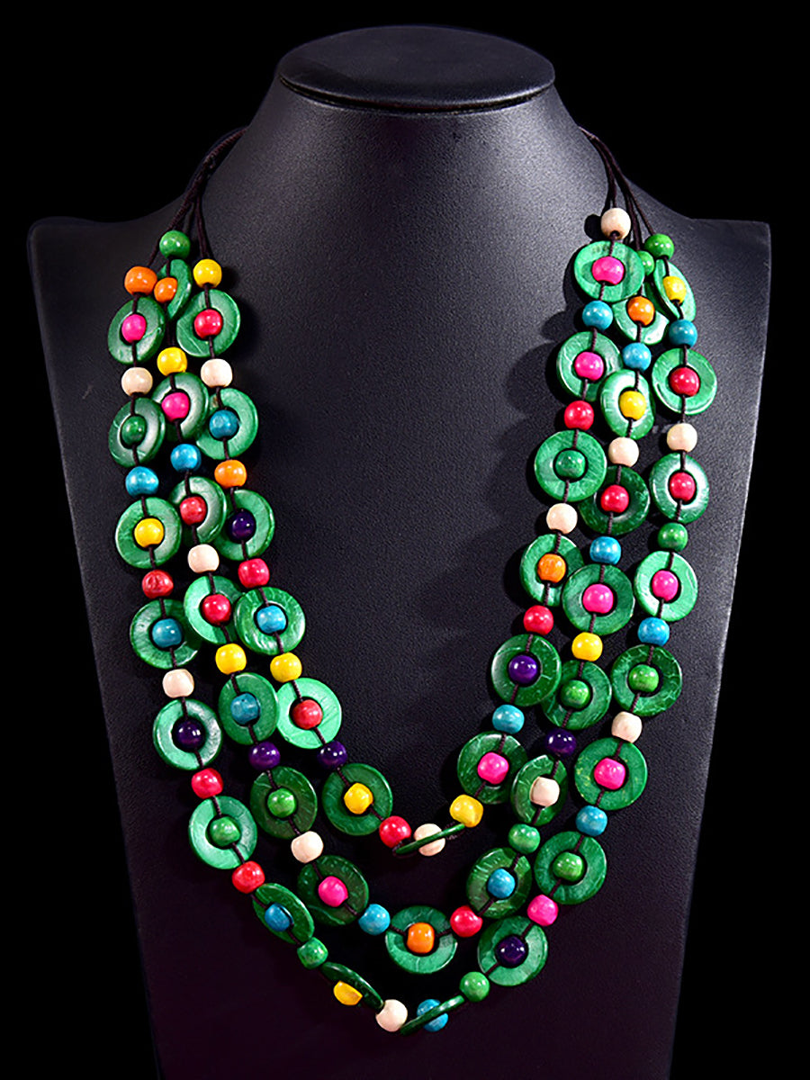 Bohemia Wooden Bead Weave Multilayer Necklace