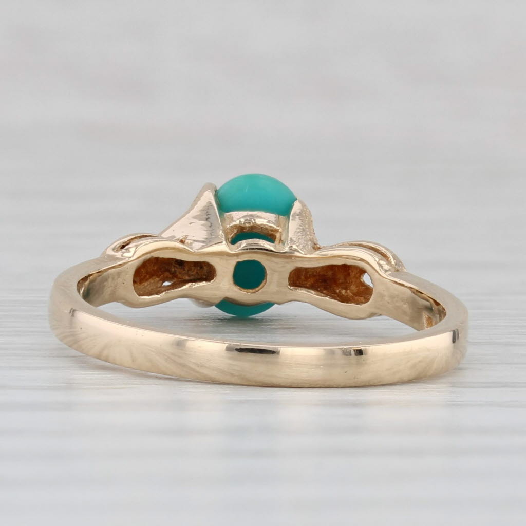 Turquoise Oval Cabochon Solitaire Ring 14k Yellow Gold Size 6