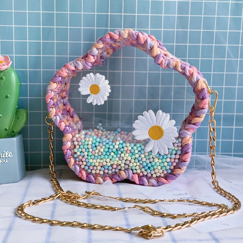 Women's Small Arylic Flower Cute Round Open Crossbody Bag