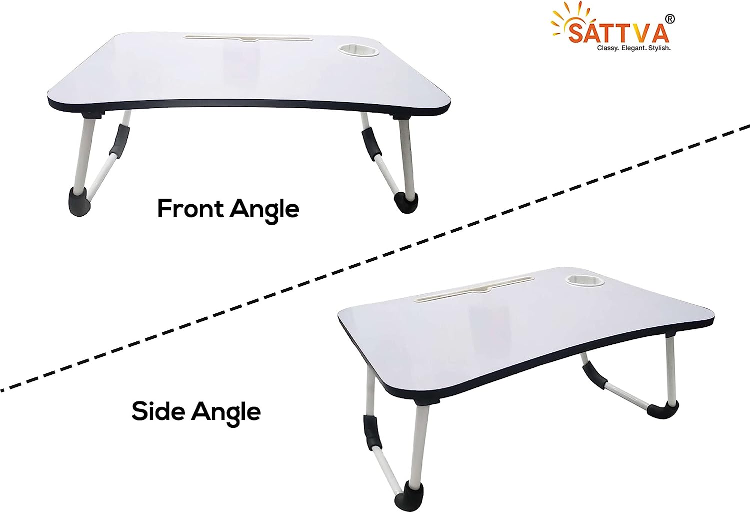 Laptop Bed Table With Foldable Metal Legs. Tablet & Cup Holder - Fits Upto 17 Portable Bed Desk For Laptop. Eating And Writing