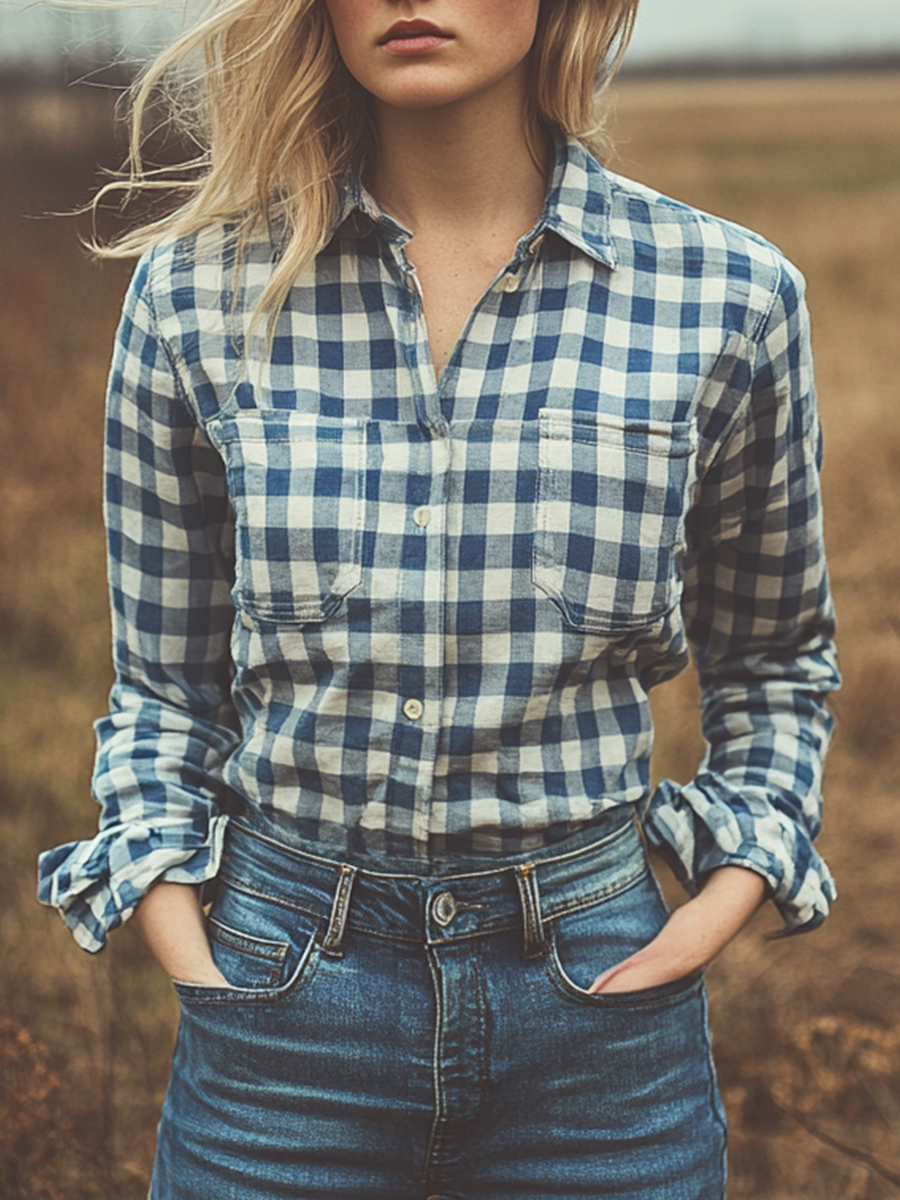 Blue Diabetes Awareness Buttoned Long Sleeve Shirt