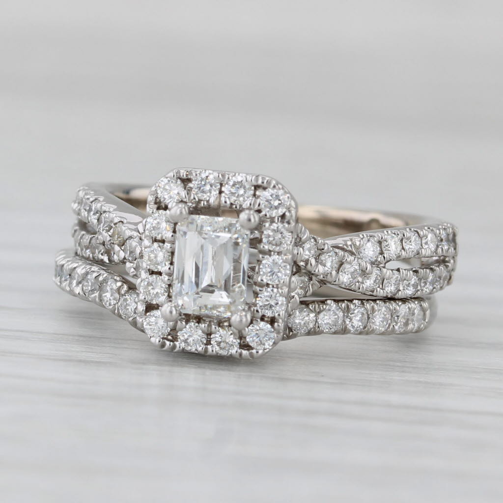 1.20ctw Leo Diamond Halo Engagement Ring Contoured Wedding Band 14k White Gold