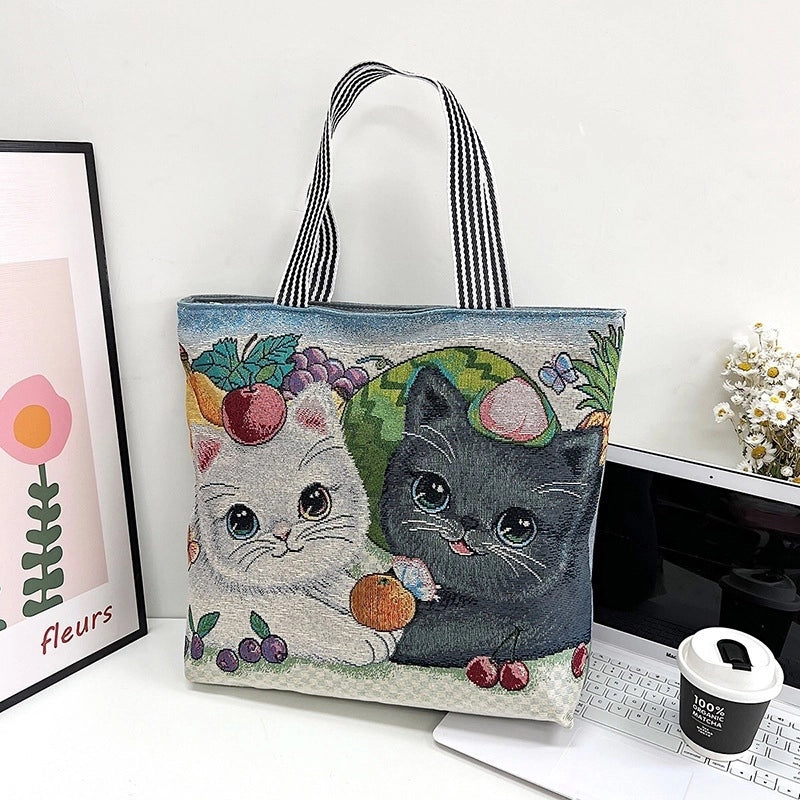 New Ethnic Style Embroidered Tote Bag Artistic Simple Student Shoulder Bag Women's Large Capacity Canvas Shopping Bag