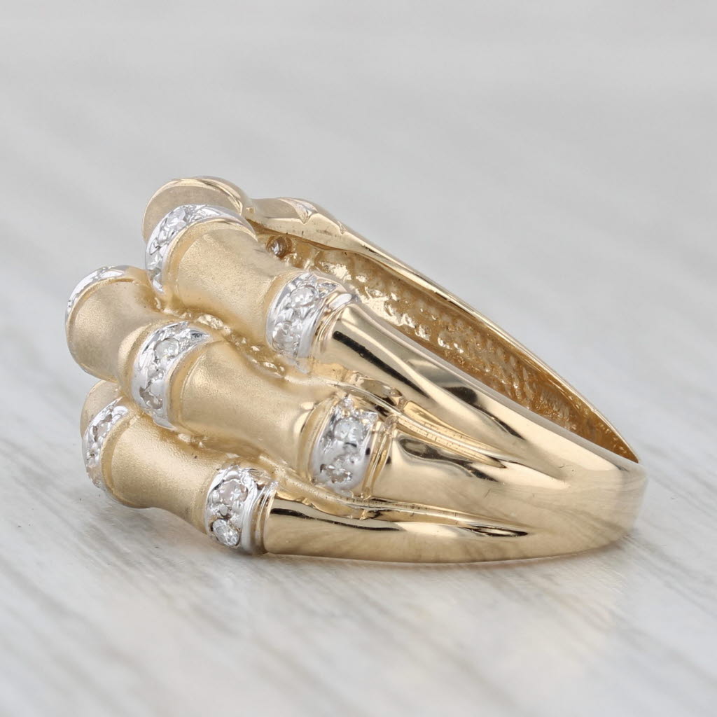 Layered Stacked Band 0.10ctw Diamond Bamboo Ring 14k Yellow Gold Size 5.75
