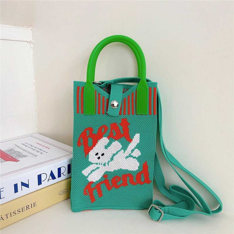 Women's Small Knit Cat Vintage Style Classic Style Bucket Buckle Handbag