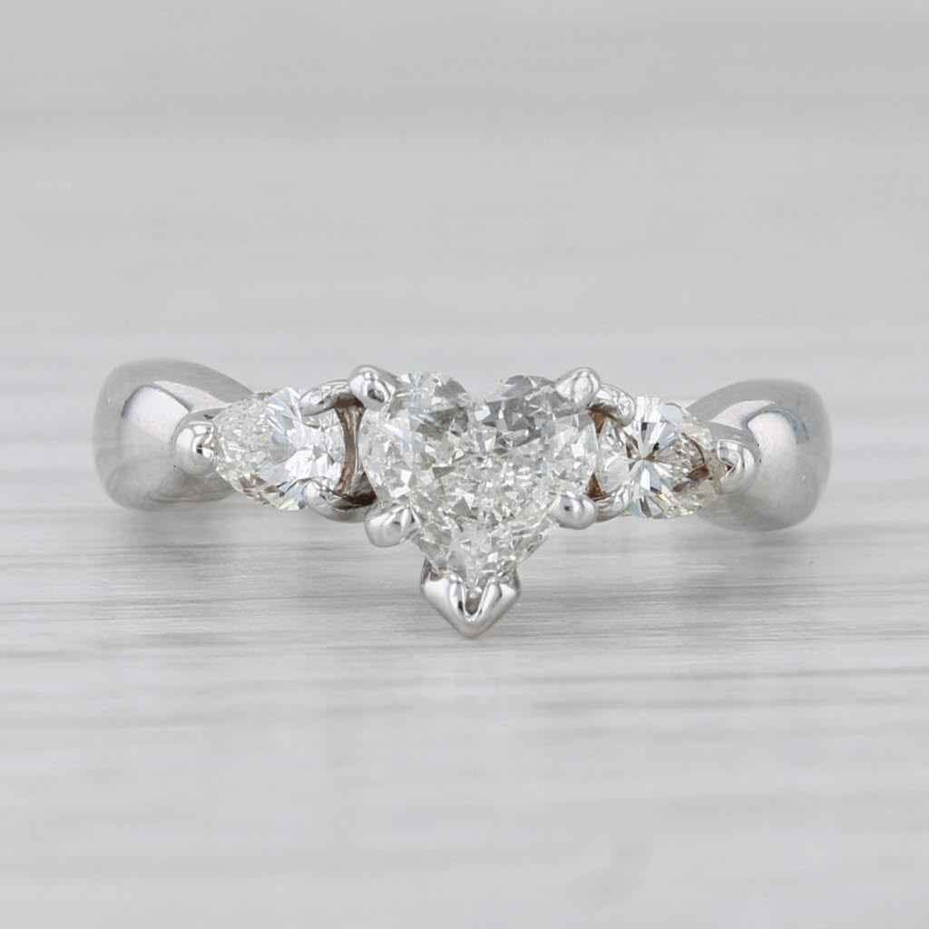 0.83ctw Diamond Heart Engagement Ring 14k white Gold Size 4.25