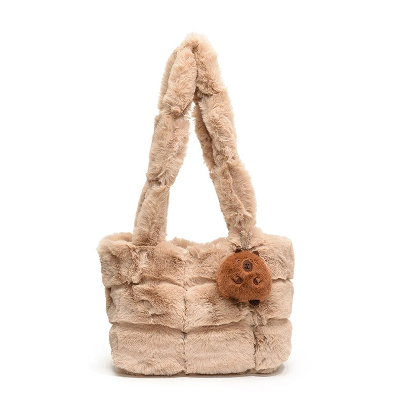 Women's Plush Solid Color Classic Style Square Magnetic Buckle Shoulder Bag Crossbody Bag