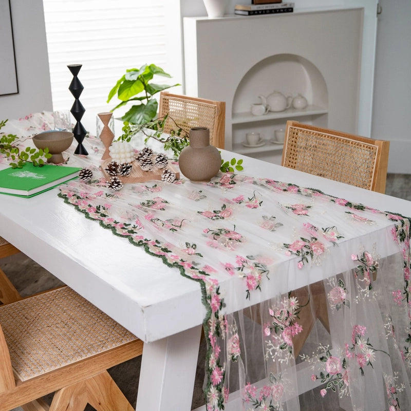 Tablecloth Pink Flower Embroidered Cake Photography Background Embroidered Props Cloth Tablecloth