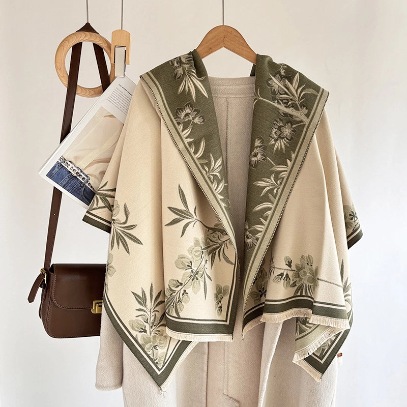Women's Elegant Plant Imitation Cashmere Jacquard Scarf