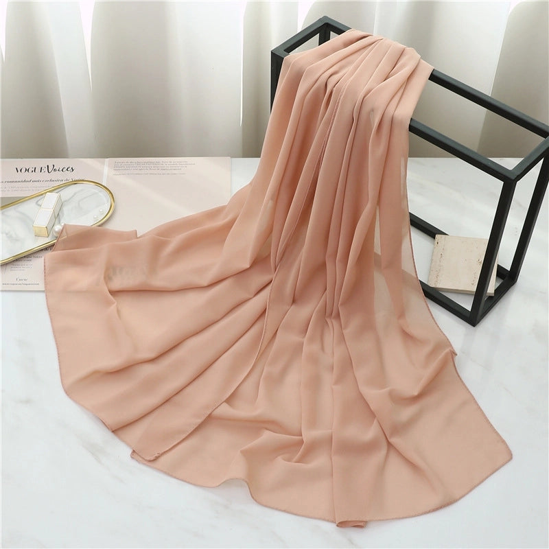 Pearl Chiffon Scarf Solid Color Rectangular Scarf Women's Shawl Basic Scarf