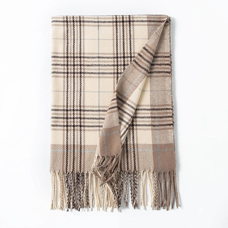 Women's Elegant British Style Plaid Imitation Cashmere Tassel Scarf