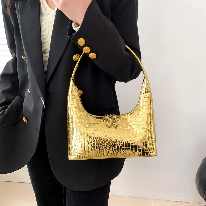 Women's Pu Leather Crocodile Vintage Style Classic Style Sewing Thread Dumpling Shape Zipper Shoulder Bag