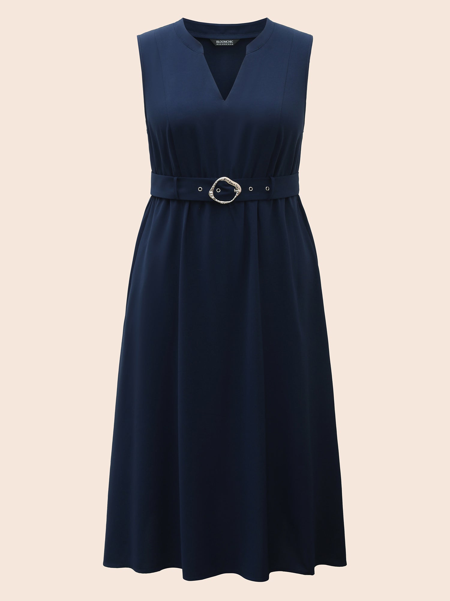 Notched Collar Belted Tank Dress