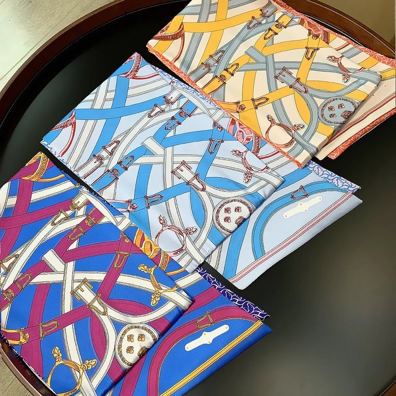 New Style Belt Lock Double-layer Printed Silk Scarf Twill Silk Scarf
