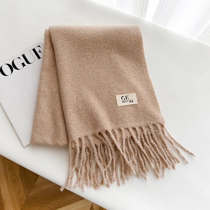 Women's Minimalist Solid Color Imitation Cashmere Tassel Scarf
