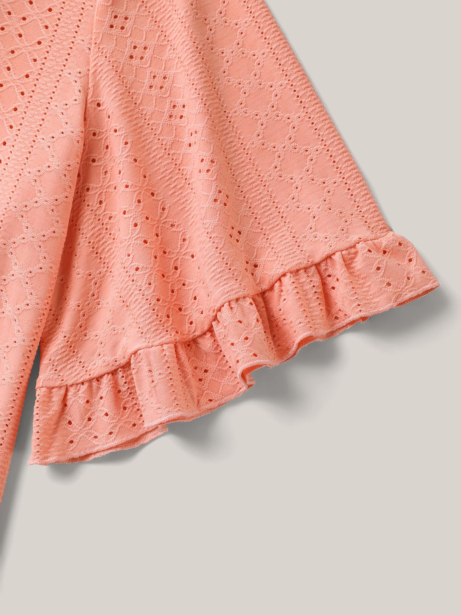 Eyelet Trim Ruffled Sleeve Knit Top