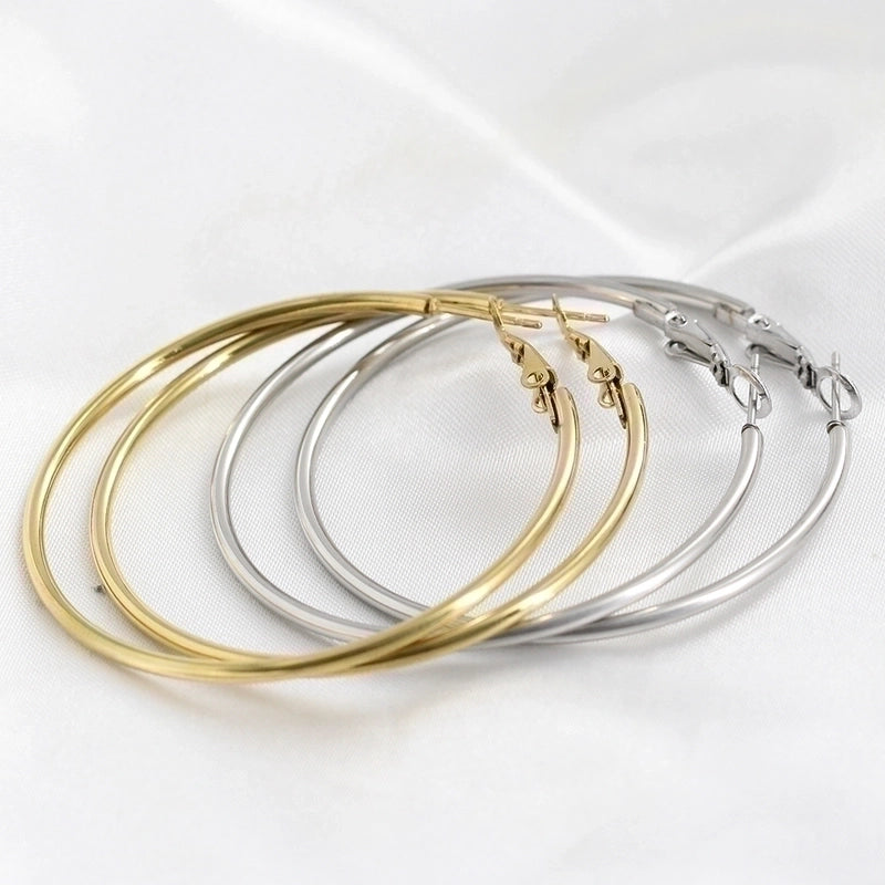 1 Pair Minimalist Round Plating Titanium Steel Earrings