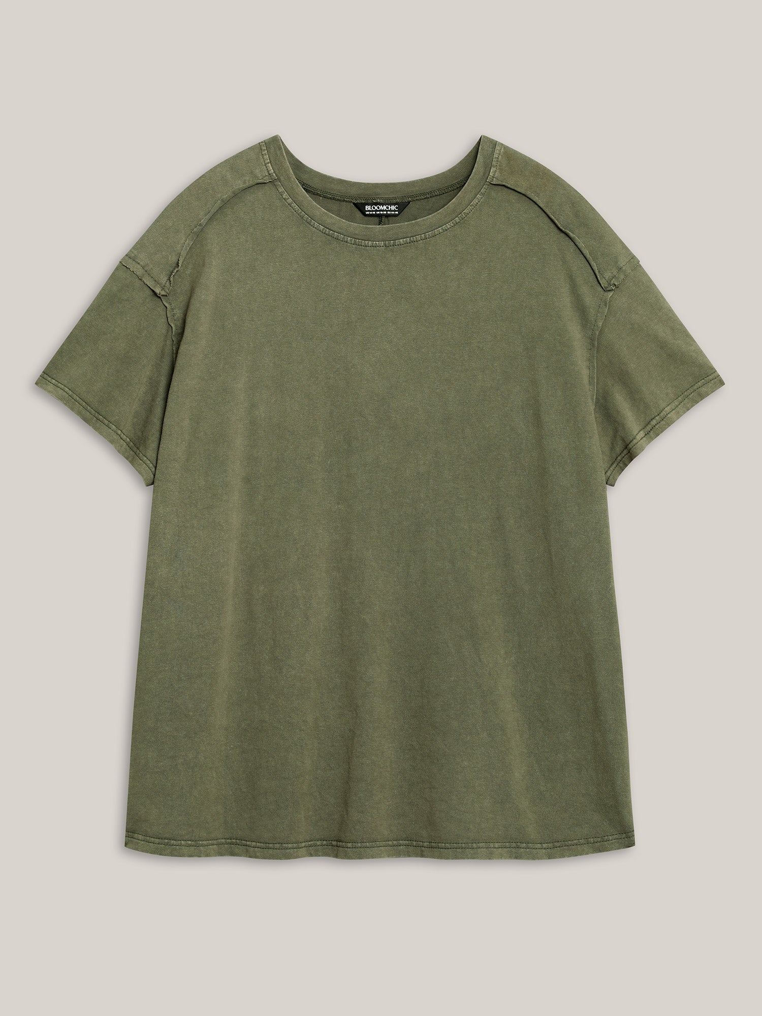Cotton Vintage Frayed Hem Crew Neck T-Shirt