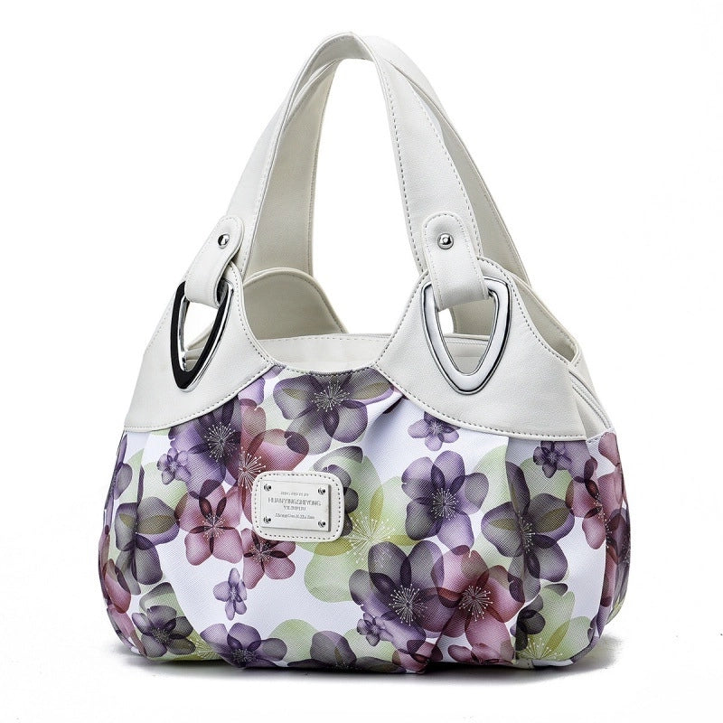 Women's Large Pu Leather Flower Elegant Sewing Thread Dumpling Shape Zipper Cloud Shape Bag