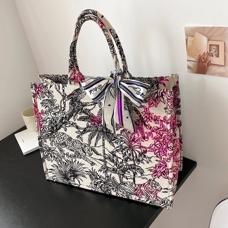 Women's Large All Seasons Canvas Ditsy Floral Fashion Square Zipper Tote Bag