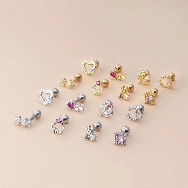 1 Piece Ear Cartilage Rings & Studs Fashion Clouds Heart Shape Flower 316L Stainless Steel  Copper Inlaid Zircon