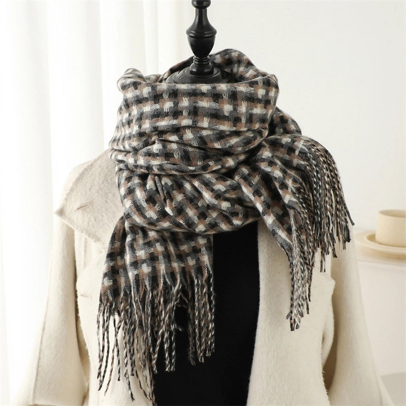 New Retro British Plaid Scarf Autumn And Winter Cashmere Scarf All-Matching Warm Shawl Student Thickened Long Section Female