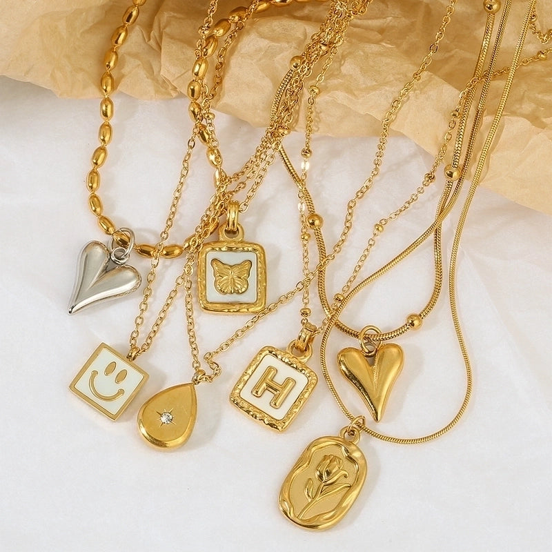 Cute Sweet Classic Style Heart Shape Floral Bow Knot 304 Stainless Steel Pendant Necklace