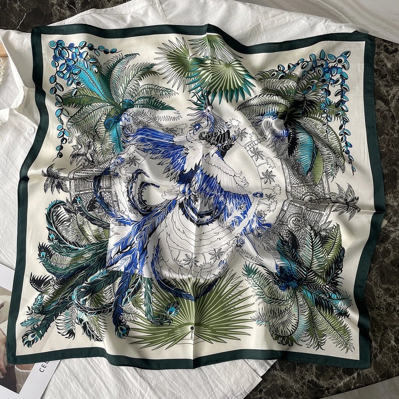 Silk Scarf Women's Spring Fashion Striped Silk Scarf 70 Square Scarf Advanced Sunscreen Scarf