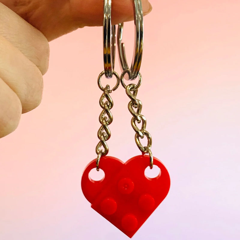 Cute Heart Shape Matching Brick Keychain For Couples