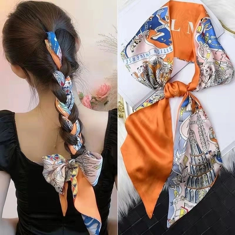 Women's Minimalist Color Block Polyester Printing Silk Scarf